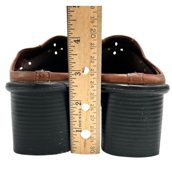 Vintage 90s Y2K Predictions Sz 6 Square Toe Laser Cut Leather Chunky Heel Mules - Picture 11 of 16